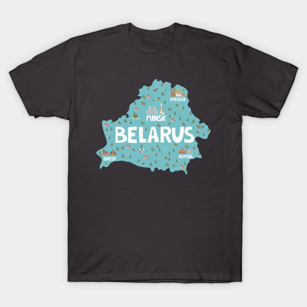 Republic of Belarus Illustrated Map T-Shirt by JunkyDotCom